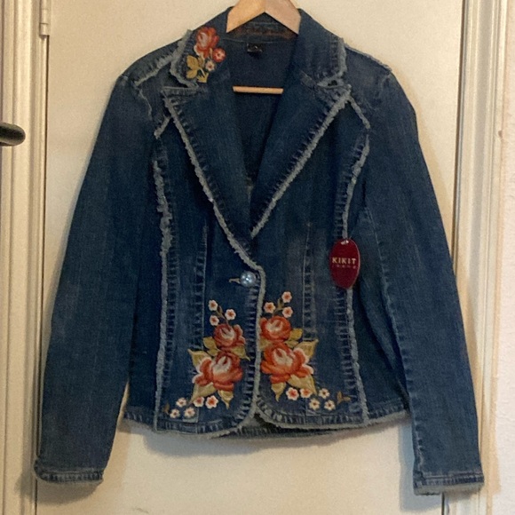 KIKIT Jackets & Blazers - Boho Kikit Jeans Denim Floral Embroidered Jacket| Sz Med NWT